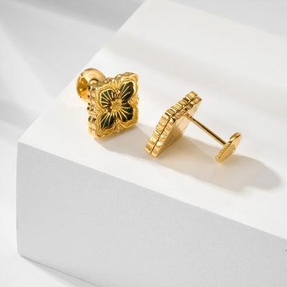 [Camiery JEWELRY]OPERA TULLE GOLD BUTTON EARRINGS ENAMELED ELEMENT