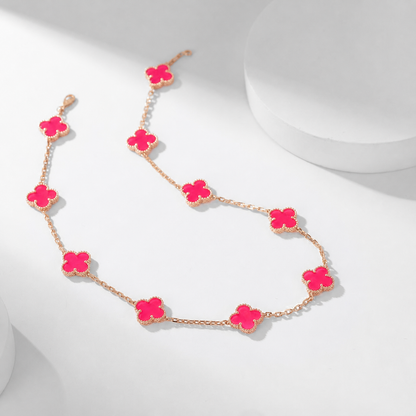 [Camiery]NEW CLOVER 10 MOTIFS PINK ENAMEL NECKLACE