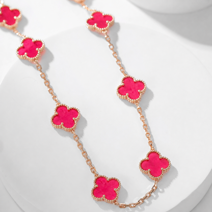 [Camiery]NEW CLOVER 10 MOTIFS PINK ENAMEL NECKLACE