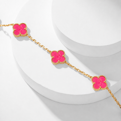 [Camiery]NEW CLOVER 10 MOTIFS PINK ENAMEL NECKLACE