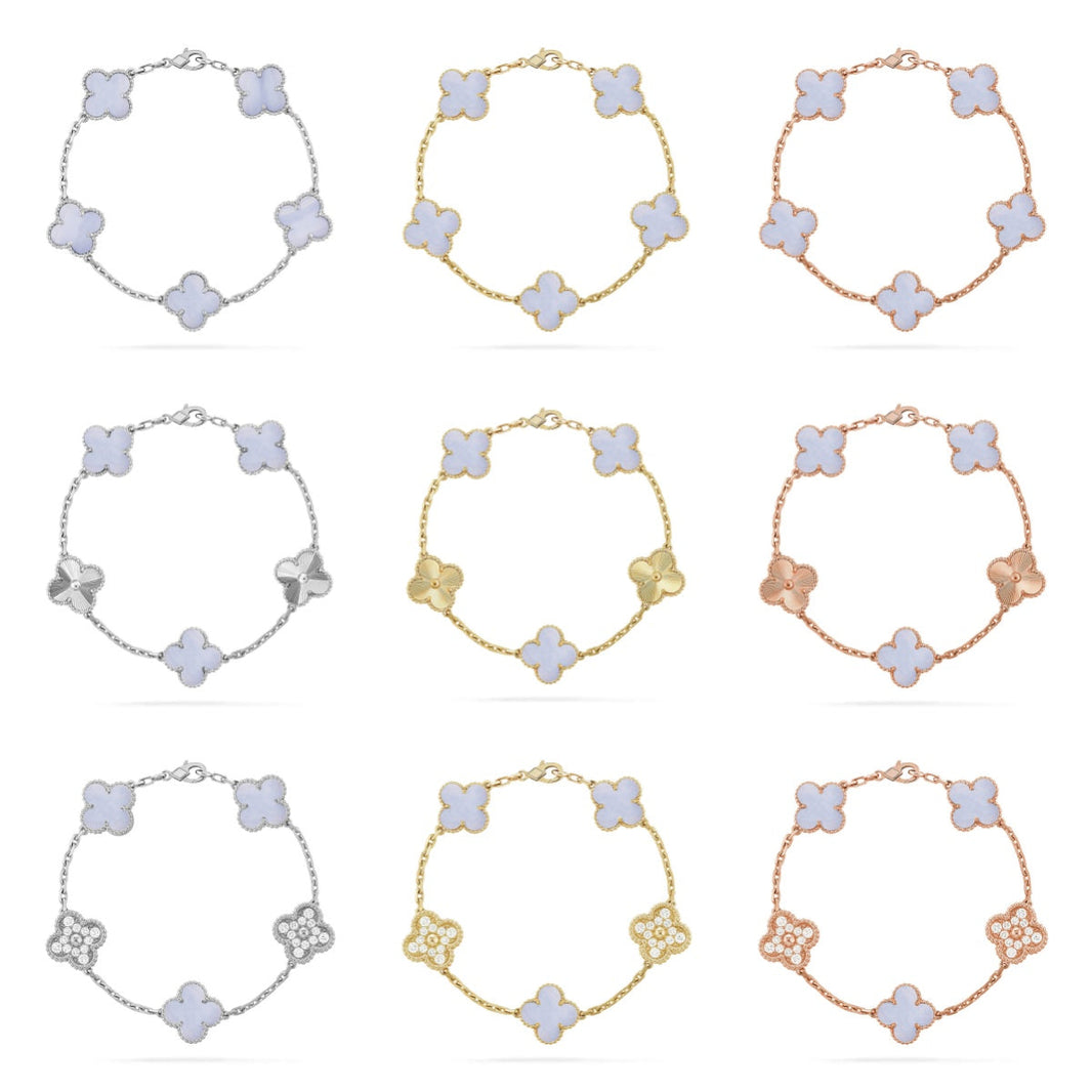 [Camiery] CLOVER 5 MOTIF PURPLE CHALCEDONY BRACELET COLLECTION