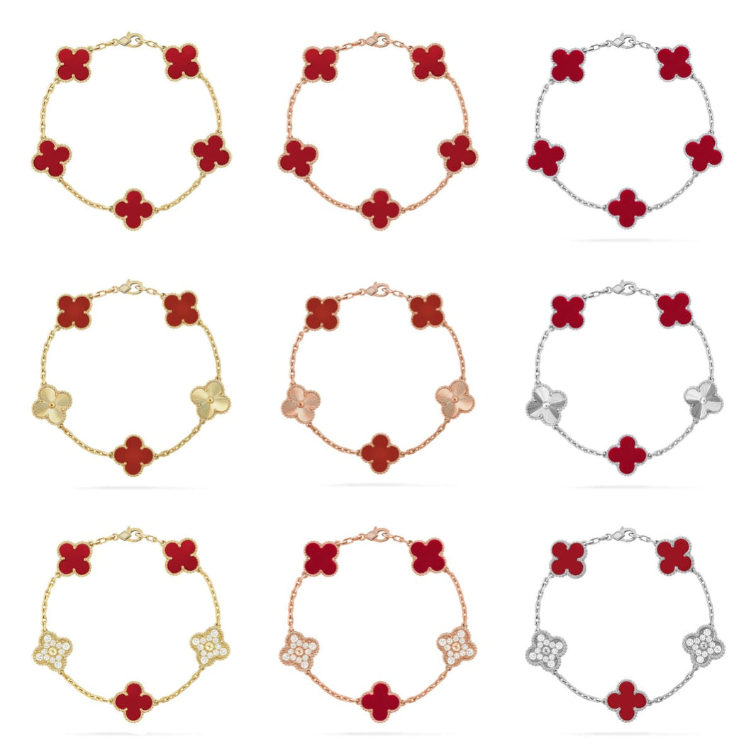 [Camiery]CLOVER  5 MOTIFS CARNELIAN GOLD BRACELET