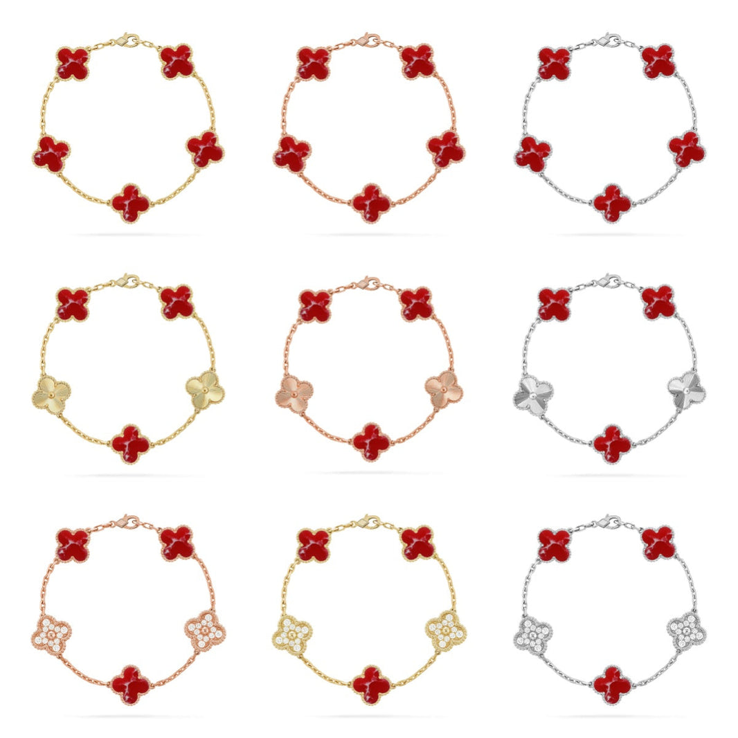 [Camiery]CLOVER 5 MOTIF RED PATTERN BRACELET COLLECTION