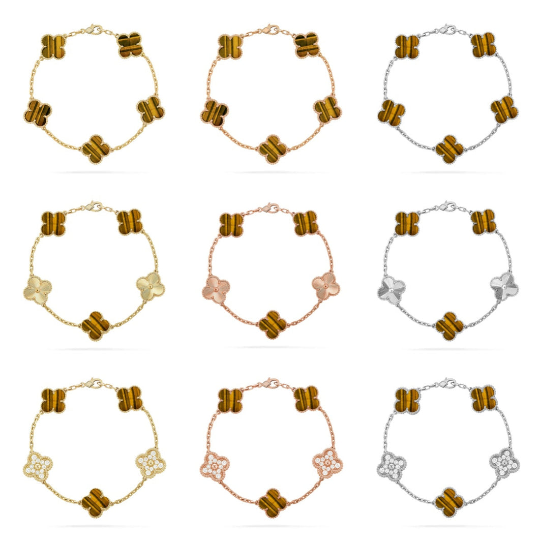 [Camiery] CLOVER 5 MOTIFS TIGER EYE BRACELET COLLECTION
