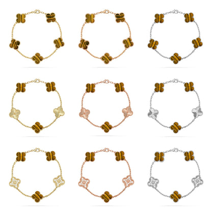 [Camiery] CLOVER 5 MOTIFS TIGER EYE BRACELET COLLECTION