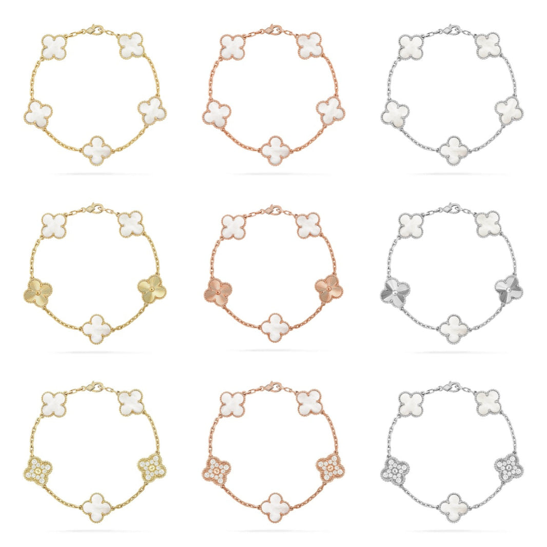 [Camiery]CLOVER WHITE PEARL MOP 5 MOTIF BRACELET COLLECTION