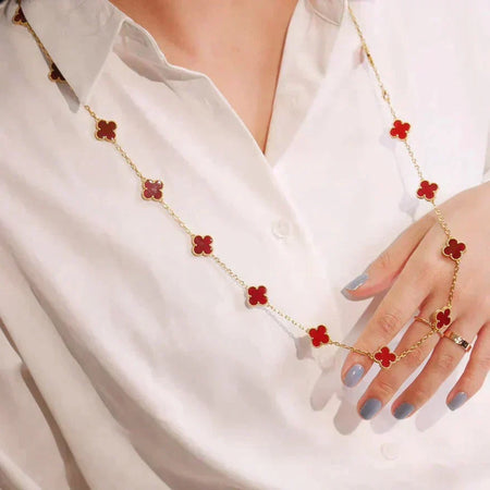 [Camiery]CLOVER 20 MOTIFS CARNELIAN NECKLACE
