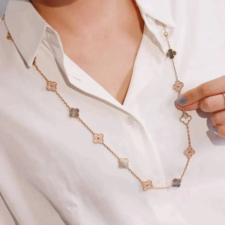 [Camiery]CLOVER 20 MOTIFS DARK MOP DIAMOND  NECKLACE