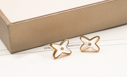 [Camiery]JEUX DE WHITE MOP ROSE GOLD DIAMOND EARRINGS