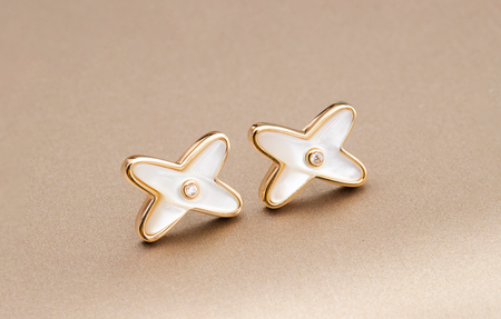 [Camiery]JEUX DE WHITE MOP ROSE GOLD DIAMOND EARRINGS