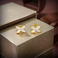 [Camiery]JEUX DE WHITE MOP GOLD DIAMOND EARRINGS