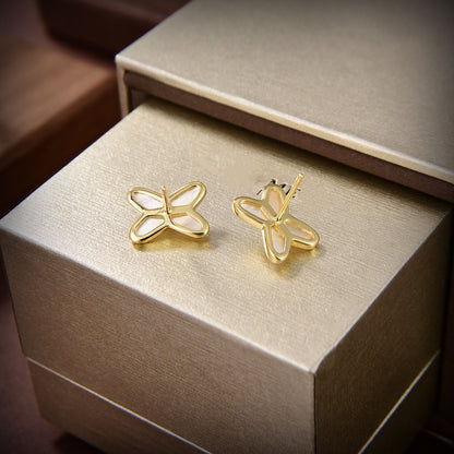 [Camiery]JEUX DE WHITE MOP GOLD DIAMOND EARRINGS