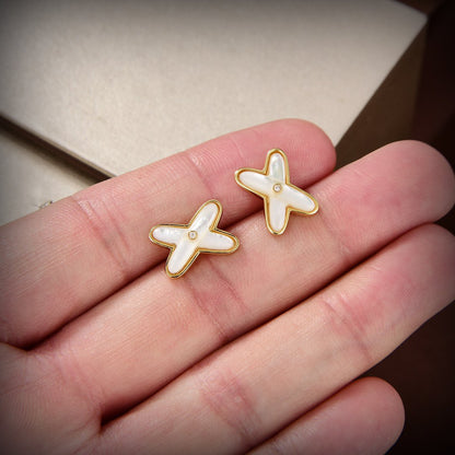 [Camiery]JEUX DE WHITE MOP GOLD DIAMOND EARRINGS