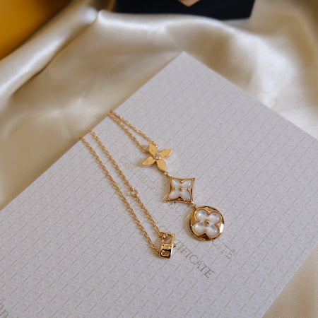 [Camiery]COLOR BLOSSOM LARIAT NECKLACE PINK GOLD WHITE MOTHER PEARL AND DIAMOND