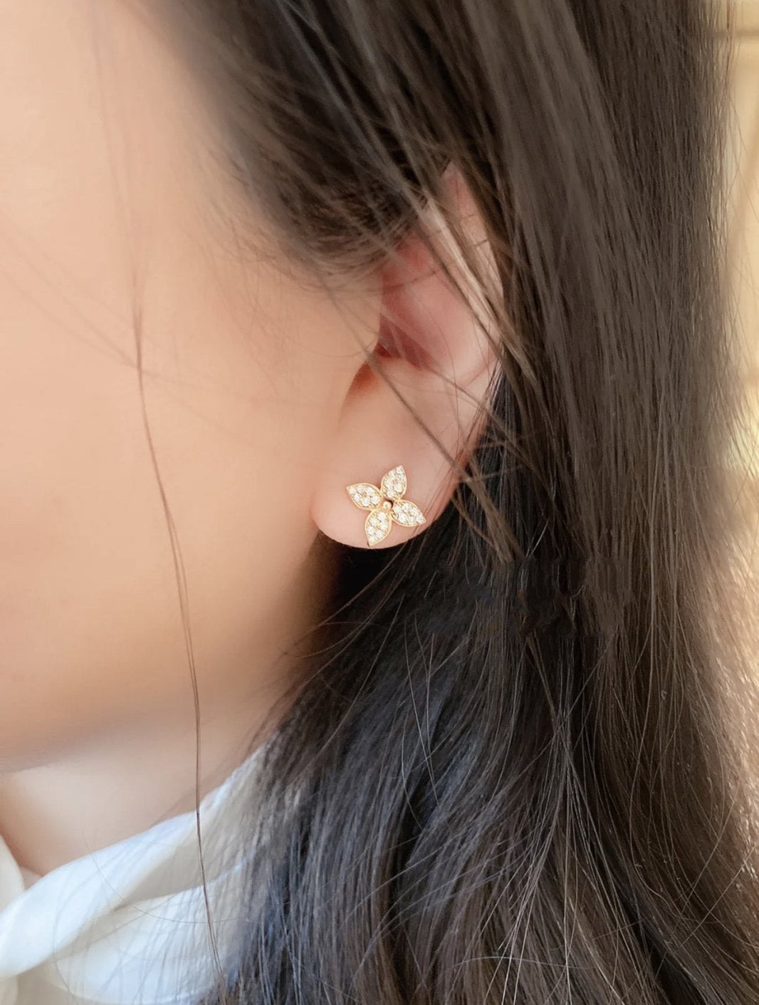 [Camiery]STAR BLOSSOM STUD EARRINGS PINK GOLD DIAMONDS