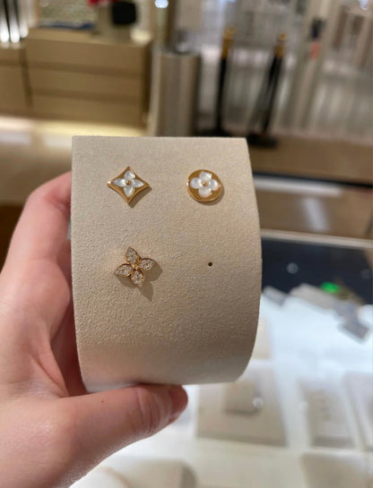 [Camiery]STAR BLOSSOM STUD EARRINGS PINK GOLD DIAMONDS