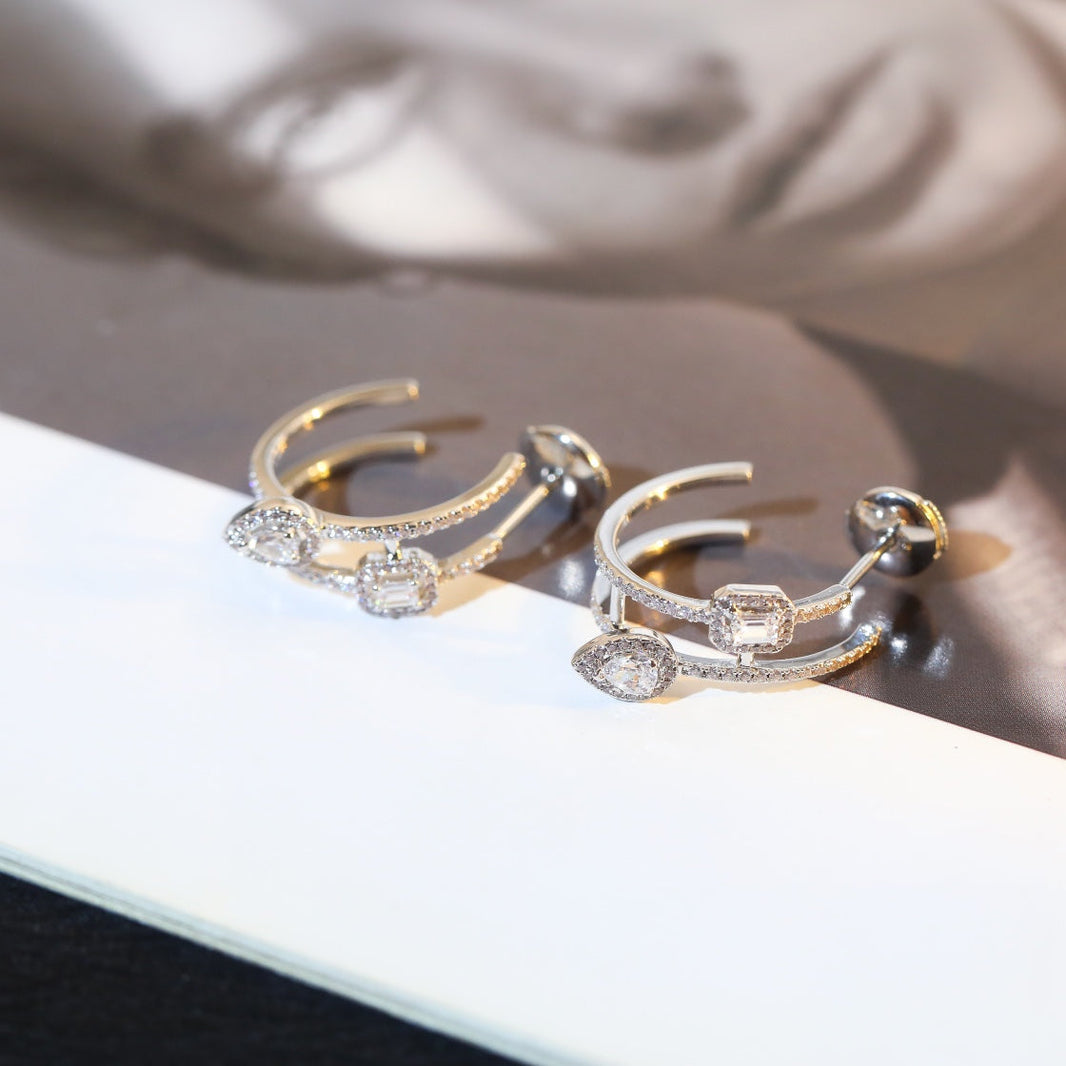 [Camiery]CREOLES MY TWIN 2 RANGS SILVER DIAMOND EARRINGS