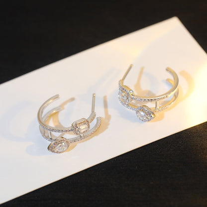 [Camiery]CREOLES MY TWIN 2 RANGS SILVER DIAMOND EARRINGS