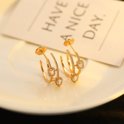 [Camiery]CREOLES MY TWIN 2 RANGS SILVER DIAMOND EARRINGS
