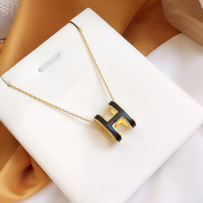 [Camiery]HM CLIC BLACK ENAMEL GOLD NECKLACE