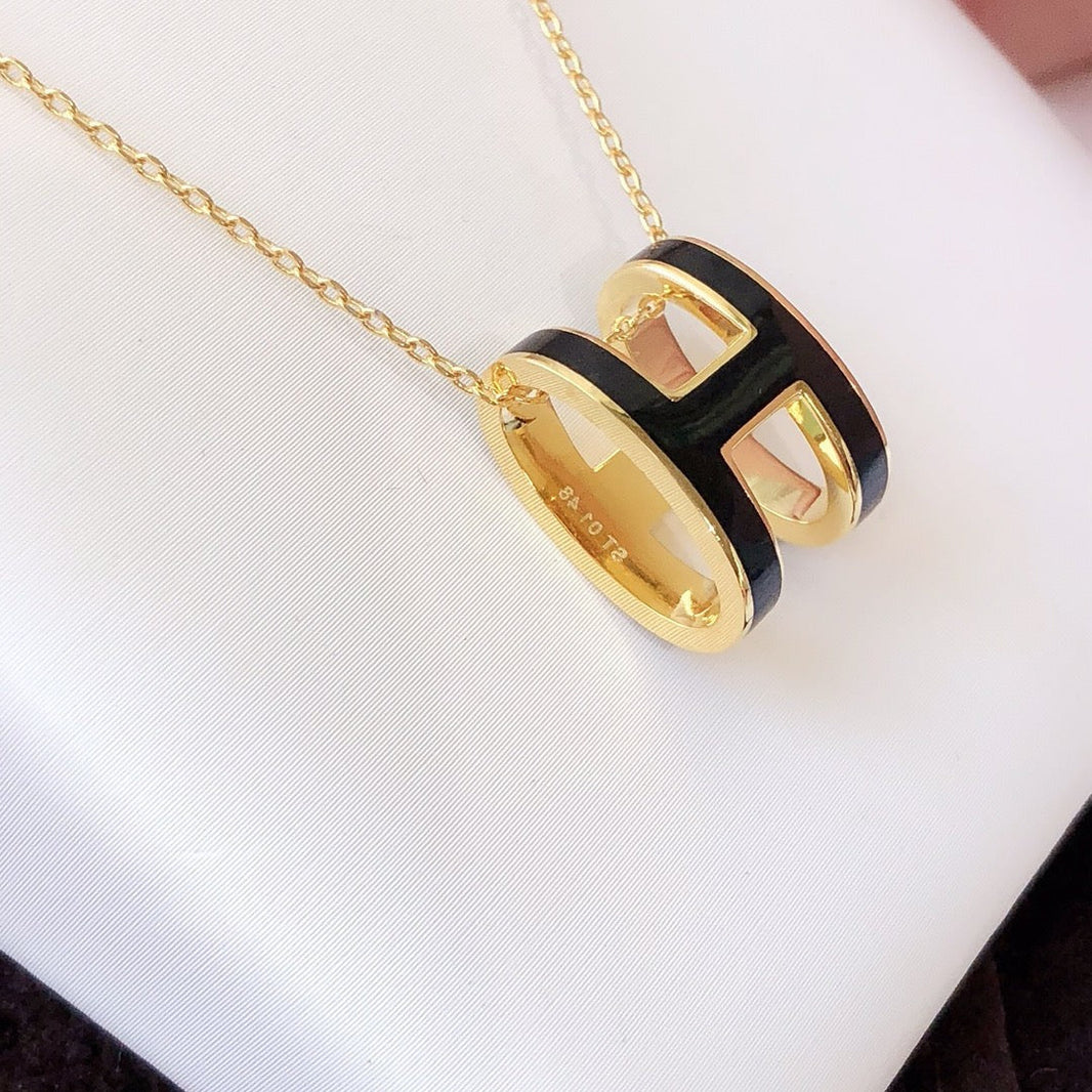 [Camiery]HM CLIC BLACK ENAMEL GOLD NECKLACE