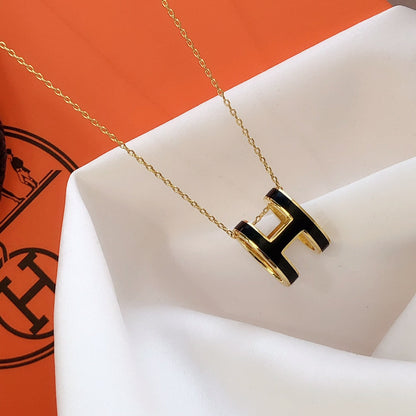 [Camiery]HM CLIC BLACK ENAMEL GOLD NECKLACE