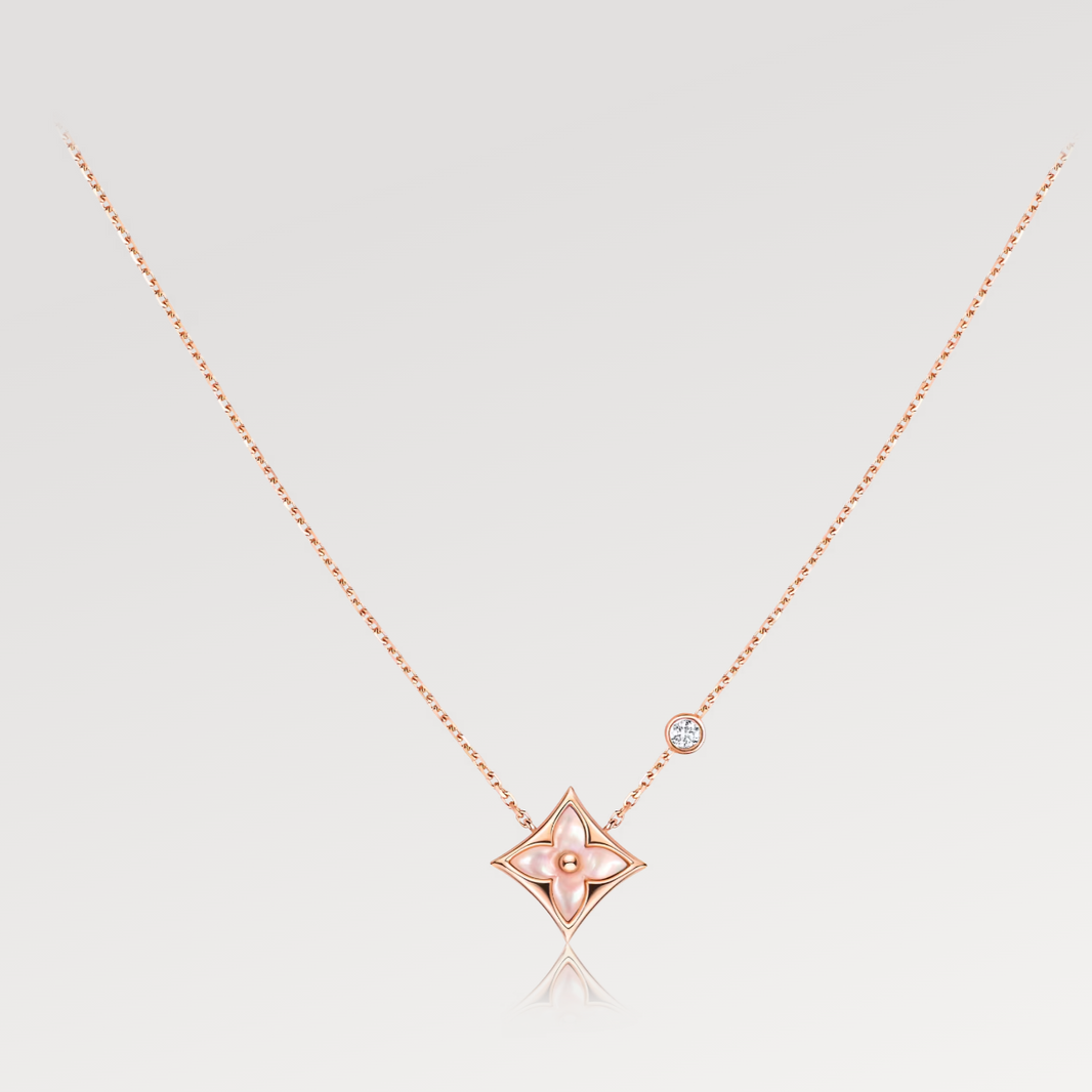 [Camiery]STAR PINK MOP 1 DIAMOND PINK GOLD NECKLACE