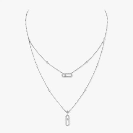[Camiery]2 Rows Rose Gold Diamond Pave_ Necklace Move Uno