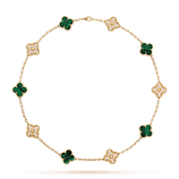 [Camiery]CLOVER 10 MOTIFS MALACHITE DIAMOND NECKLACE