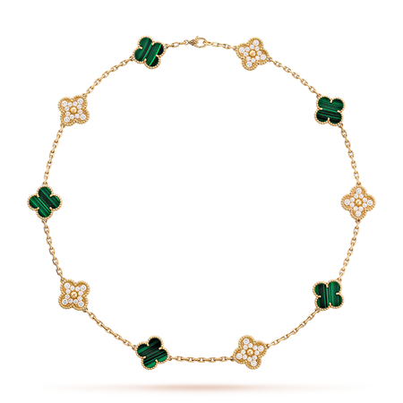 [Camiery]CLOVER 10 MOTIFS MALACHITE DIAMOND NECKLACE