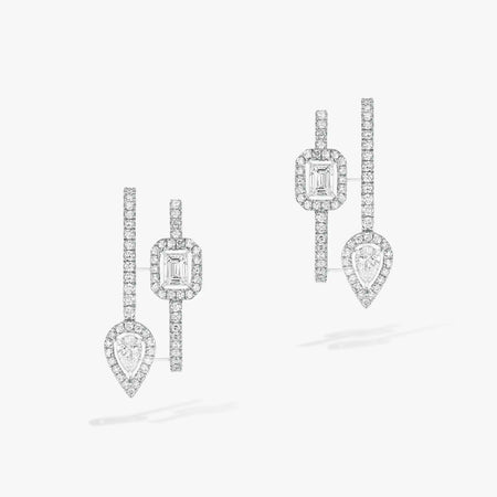 [Camiery]CREOLES MY TWIN 2 RANGS SILVER DIAMOND EARRINGS