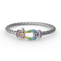 [Camiery]FORC LARGE HORSESHOE  COLORED DIAMOND BRACELET SILVER