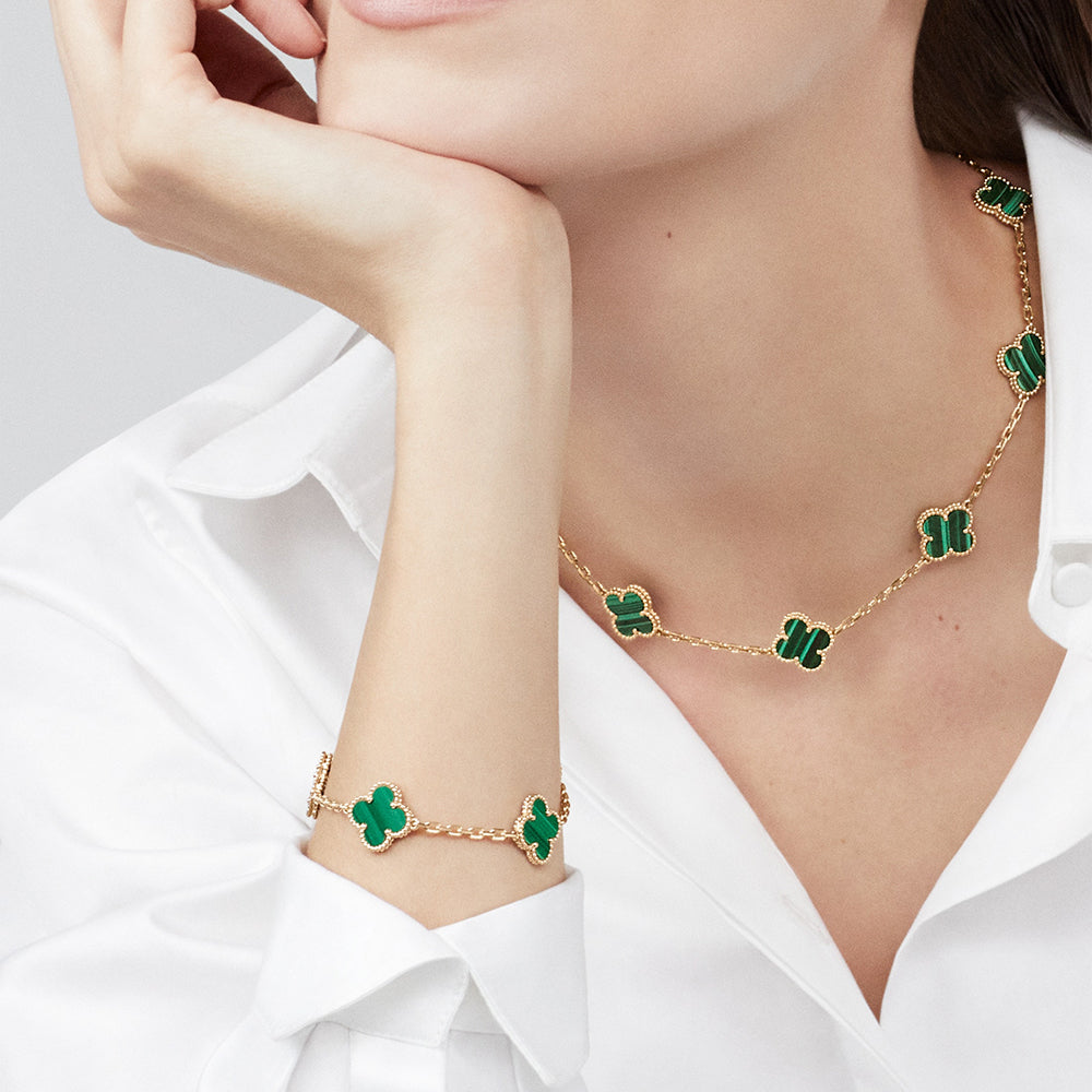 [Camiery]CLOVER 10 MOTIFS MALACHITE NECKLACE