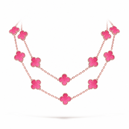 [Camiery] NEW CLOVER 20 MOTIFS PINK ENAMEL NECKLACE