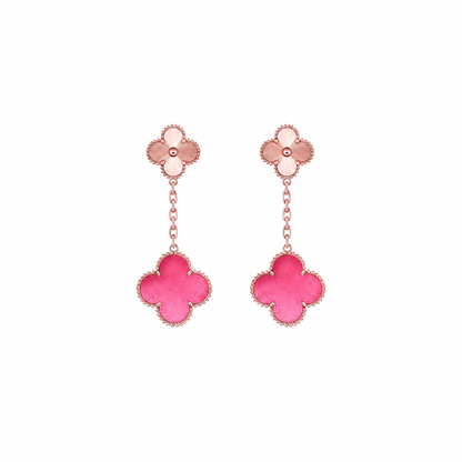 [Camiery]NEW CLOVER 2 MOTIF PINK ENAMEL EARRINGS