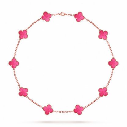 [Camiery]NEW CLOVER 10 MOTIFS PINK ENAMEL NECKLACE