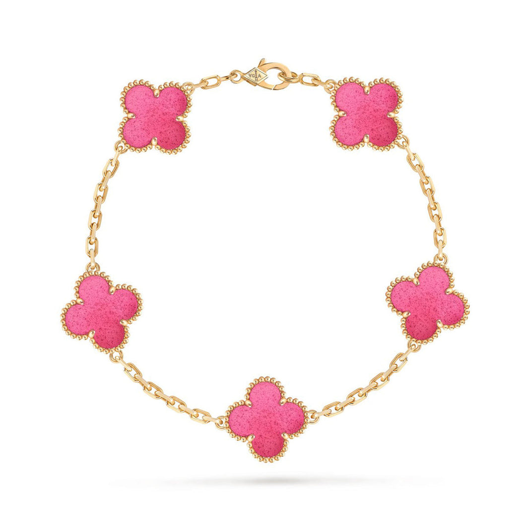 [Camiery]NEW CLOVER 5 MOTIFS PINK ENAMEL BRACELET