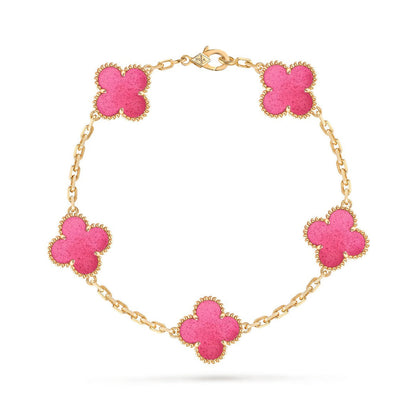 [Camiery]NEW CLOVER 5 MOTIFS PINK ENAMEL BRACELET