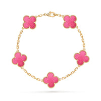 [Camiery]NEW CLOVER 5 MOTIFS PINK ENAMEL BRACELET