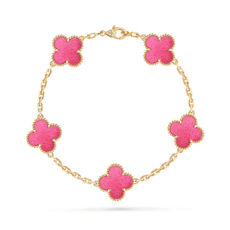 [Camiery]NEW CLOVER 5 MOTIFS PINK ENAMEL BRACELET