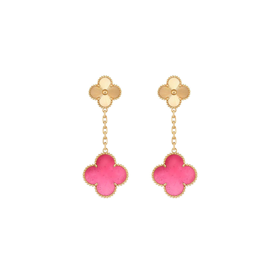 [Camiery]NEW CLOVER 2 MOTIF PINK ENAMEL EARRINGS
