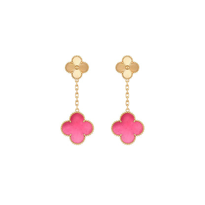 [Camiery]NEW CLOVER 2 MOTIF PINK ENAMEL EARRINGS