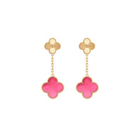 [Camiery]NEW CLOVER 2 MOTIF PINK ENAMEL EARRINGS