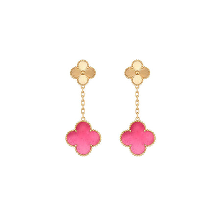 [Camiery]NEW CLOVER 2 MOTIF PINK ENAMEL EARRINGS