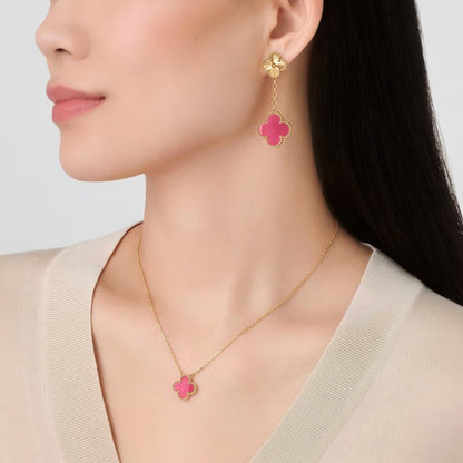 [Camiery] NEW CLOVER 15MM PINK ENAMEL NECKLACE