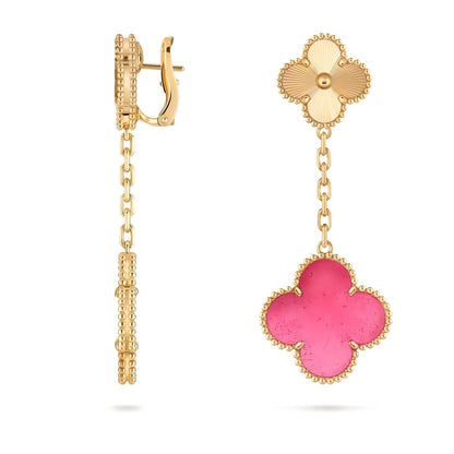 [Camiery]NEW CLOVER 2 MOTIF PINK ENAMEL EARRINGS