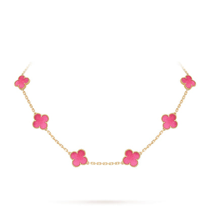 [Camiery]NEW CLOVER 10 MOTIFS PINK ENAMEL NECKLACE