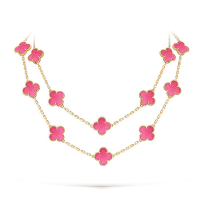 [Camiery] NEW CLOVER 20 MOTIFS PINK ENAMEL NECKLACE