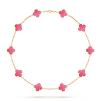 [Camiery]NEW CLOVER 10 MOTIFS PINK ENAMEL NECKLACE
