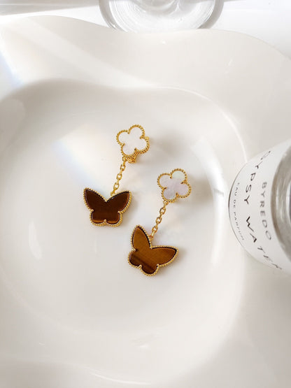 [Camiery]BUTTERFLY 2 MOTIF TIGER EYE MOP EARRINGS